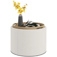 HOMCOM Puffs Taburete Acolchado de Lino con Almacenamiento Oculto y Tapa Reversible 56x56x42 cm Crema + Natural(m-7)