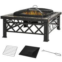 Outsunny 3-en-1 Foyer Mangeoire Brasero avec Grille Pare-étincelles Seau à Glace Jardin BBQ Noir 76cm x 76cm x 47cm(m-6)