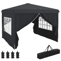 Outsunny Gazebo 3x3 de Altura Regulable con Orificios de Drenaje y Bolsa de Transporte, en Metal, Gris(m-1)