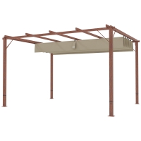 Outsunny Pergola de jardin 3 x 4 m, Toit de terrasse réglable, Cadre en aluminium, Protection solaire UPF30+, Bois naturel