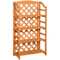 Outsunny Estantería de Flores Plegable - Soporte para Macetas de 4 niveles con listones ajustables - panel posterior de enrejado(m-1)