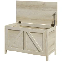 HOMCOM Aufbewahrungsbox mit aufklappbarem Deckel und Sicherheitsscharnieren zum Öffnen um 100 ° 76L x 39B x 48H cm Naturholz(m-1)