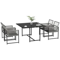Outsunny Conjunto de mesa y sillas de jardín con 1 mesa de comedor y 4 sillas, respaldo plegable, vidrio templado(m-6)