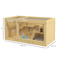 PawHut Jaula para Mascotas Pequeñas de Madera, Incluye Accesorios y Bebedero, 100x50x50 cm, Natural(m-3)