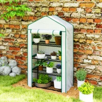 Outsunny Serra da Giardino o Balcone con 4 Ripiani, Acciaio Zincato, Telone Rimovibile PE ad Alta Densità, 90x49x160cm, Bianco(m-3)