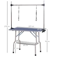 PawHut Table de Toilettage pour Animaux Table de Soins Table de Tonte avec Panier inférieur pour Chiens ajustable en hauteur pliable Acier Inoxydable Métal Bleu 107 x 60 x 170 cm(m-3)