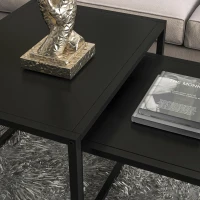HOMCOM Conjunto de 2 mesas de centro apilables rectangulares de estilo industrial en acero Negro mate(m-4)