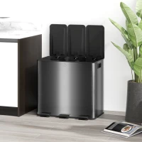 HOMCOM Cubo de basura 45L con 3 compartimentos de 15L tapa cubos extraíbles 3x15L Negro(m-5)