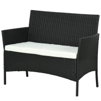 Outsunny Canapé de Jardin à 2 Places avec Coussin et Accoudoirs en Rotin PE et Acier, 100x54x80cm, Noir