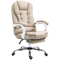 Vinsetto Silla de oficina para directivos con reposapiés respaldo reclinable y reposabrazos acolchados en lino Beige(m-7)