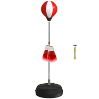 HOMCOM Saco de boxeo de pie Punching ball en pie ajustable en altura 126-144 cm con guantes, bomba y base con peso(m-6)