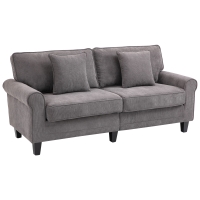 HOMCOM 3-Sitzer-Sofa aus geripptem Samtstoff, Sofa für Wohnzimmer, 197 cm, mit gepolsterten Armlehnen und Rückenlehne, Sofa mit 2 Kissen, massiven Pinienholzbeinen, für Wohnzimmer, Schlafzimmer, Büro, Grau