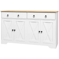 HOMCOM Mueble de Almacenamiento Buffet armario de cocina estilo rural 2 cajones y 2 armarios estantes a alturas ajustables Blanco(m-7)