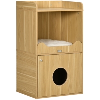 PawHut Casa de baño para gatos mueble de arena para gatos 3 niveles compartimiento cerrado con una puerta 1 cojín 60x45x103 cm