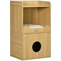 PawHut Casa de baño para gatos mueble de arena para gatos 3 niveles compartimiento cerrado con una puerta 1 cojín 60x45x103 cm(m-1)