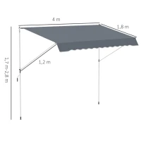 Outsunny Toldo retráctil manual 4L x 1,2An m Auvent Telescópico sin Taladrar Inclinación y Altura ajustable Instalación Rápida metal aluminio Poliéster Anti-UV Gris oscuro(m-3)