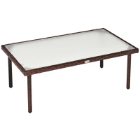 Outsunny Mesa de Centro de Jardín Tapa de Cristal Templado 5 mm Resina Trenzada Imitación Ratán Marrón(m-1)