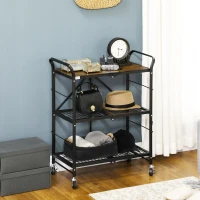 HOMCOM Carrello da cucina dal design industriale, con 3 ripiani, carrello multiuso, carrello da servizio, 4 ruote, pieghevole, Marrone + Nero(m-2)