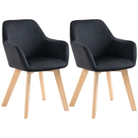 HOMCOM Chaises de salle à manger, ensemble de 2, design moderne, aspect velours, bois caoutchouc, 54x57x80 cm, noir