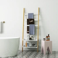 HOMCOM Regal für Aufbewahrung mit 2 Regalen und 3 Handtuchstangen für Schlafzimmer und Wohnzimmer, weiß(m-2)