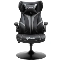 Vinsetto Poltrona da Gaming Girevole a 360° Ergonomica con Altezza Regolabile, Braccioli Ribaltabili e Cuscino Poggiatesta, 67x70x106-112 cm, Grigio Chiaro e Nero(m-1)