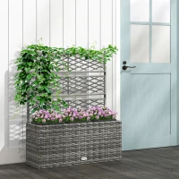 Outsunny Hochbeet mit Gitter für Kletterpflanzen mit 3 Töpfen aus Stahl und Rattan PE, 84x30x107cm, Grau(m-2)