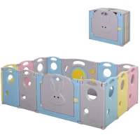 HOMCOM Parc pour bébé pliable plastique écologique 14 panneaux - barrière de sécurité - porte verrouillable, jeux - convient aux enfants de 6 à 36 mois - 156L x 154l x 59H cm(m-8)