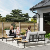 Outsunny Set da Giardino 4 Pezzi con 2 Divanetti 2 Posti e 2 Tavolini in Metallo e Legno Composito, Grigio Nero e Teak(m-2)