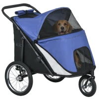 PawHut Passeggino per Cani, Pieghevole, Tetto Apribile, Cuscino, Telaio in Acciaio, Blu e Nero(m-1)