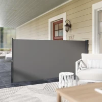 Outsunny Seitlicher ausziehbarer Sichtschutzzaun Paravent 3 x 1,4 m Alu. Hochdichtes UV-beständiges 180 g/m² Dunkelgrau(m-4)
