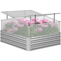 Outsunny Jardinería cama elevada doble techo abierto paneles policarbonato 126x107x57,5/67,5 cm(m-6)