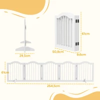 PawHut Barrera para Perros 5 Paneles Plegable y Flexible de Madera Maciza/MDF, 254,5x29,5x61 cm, Blanco(m-3)