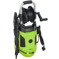 Outsunny 1800W High Pressure Washer, 150 Bar Pressure, 420 L/h Flow, Portable Power Washer Jet Wash Cleaner with Adjustable Nozzle, 6M Hose, Hose Reel, Steel Handle for Home Patio Car Driveway, Green(m-1)