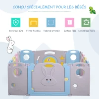 HOMCOM Parc pour bébé pliable plastique écologique 14 panneaux - barrière de sécurité - porte verrouillable, jeux - convient aux enfants de 6 à 36 mois - 156L x 154l x 59H cm(m-3)