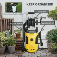 Outsunny 1800W High Pressure Washer, 150 Bar Pressure, 420 L/h Flow, Portable Power Washer Jet Wash Cleaner with Adjustable Nozzle, 6M Hose, Hose Reel, Steel Handle for Home Patio Car Driveway, Yellow(m-7)
