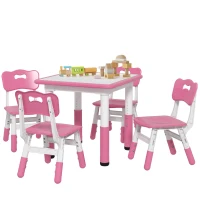 AIYAPLAY Ensemble Table et Chaises pour Enfants 5 pièces avec 4 Chaises Réglables 32x36x52.5-56 cm et Table 60x60x46-58 cm, Rose(m-5)
