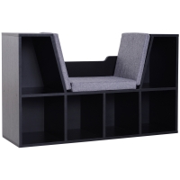 HOMCOM Libreria Panca 2 in 1, Design Contemporaneo, 6 Scomparti, 3 Cuscini Inclusi, 102L x 30l x 61H cm, Nero e Grigio