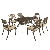 Outsunny Seven-Piece Cast Aluminium Garden Dining Set - Bronze Tone(m-11)