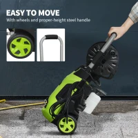 Outsunny 1800W High Pressure Washer, 150 Bar Pressure, 420 L/h Flow, Portable Power Washer Jet Wash Cleaner with Adjustable Nozzle, 6M Hose, Hose Reel, Steel Handle for Home Patio Car Driveway, Green(m-8)
