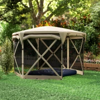 Outsunny 3 x 3,5 Pavillon de jardin pop-up avec protection UPF30+, parois en filet, sac de transport, pour fêtes de jardin, camping, Kaki(m-4)