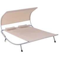 Outsunny Sofá de Jardín para 2 Personas Diseño Contemporáneo Techo Ajustable 2 Ruedas 2 Cojines Acero epoxy Poliéster Marrón(m-7)