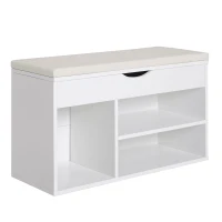 HOMCOM Banc à Chaussures avec Siège Rembourré Repliable en Bois pour Entrée Blanc 80x30x47cm(m-6)