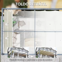 Outsunny Pérgola de Alumínio 4x3 m Pérgola de Jardim com Luzes LED Solares Teto Retrátil Impermeável Anti-UV  Creme e Cinzento(m-5)