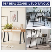 HOMCOM Set 2 Gambe per Tavolo Trapezoidali in Acciaio con 6 Fori e 12 Viti, 70x5x72 cm, Nero(m-7)