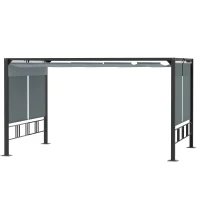 Outsunny Pérgola con toldo retráctil 4x3 m estructura acero aluminio epoxi anticorrosión - Gris oscuro(m-6)