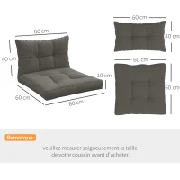 Outsunny Set mit 4 Gartenkissen mit 2 Sitzkissen und 2 Rückenkissen, Polyester, Anthrazitgrau(m-3)
