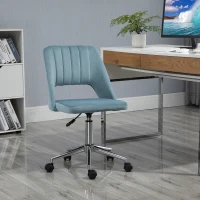 Vinsetto Chaise de Bureau, Hauteur Ajustable Chaise de Bureau sans Accoudoir, Pivotante Chaise de Bureau avec Aspect Velours, Chaise de Maquillage Ergonomique pour Chambre à Coucher, Bureau, Bleu(m-2)