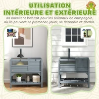 PawHut Casa Recinto per Tartarughe su Piedi con Mensole in Legno di Abete, 103H x 84L x 51l cm, Grigio(m-3)