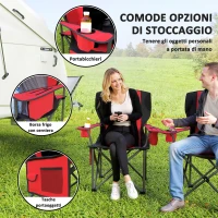 Outsunny Set 2 Sedie da Campeggio Pieghevoli con Borsa Frigo, Portabicchieri e 2 Tasche, 94x62x100 cm, Rosso(m-6)