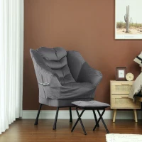 HOMCOM Fauteuil Moderne avec Repose-Pieds et 2 Poches Latérales, en Tissu Effet Velours et Acier, 80x78x100 cm, Gris(m-2)